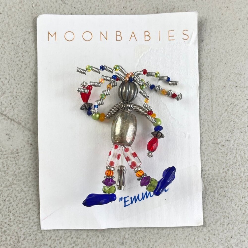 Vintage Person Pin NOS Moonbabies Beads Metal Curly Hair Unique Handcrafted 1997